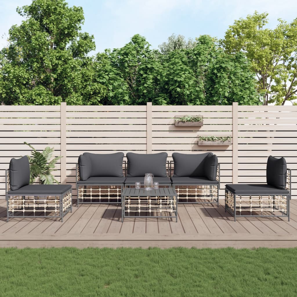 5-delige Loungeset met kussens poly rattan antracietkleurig