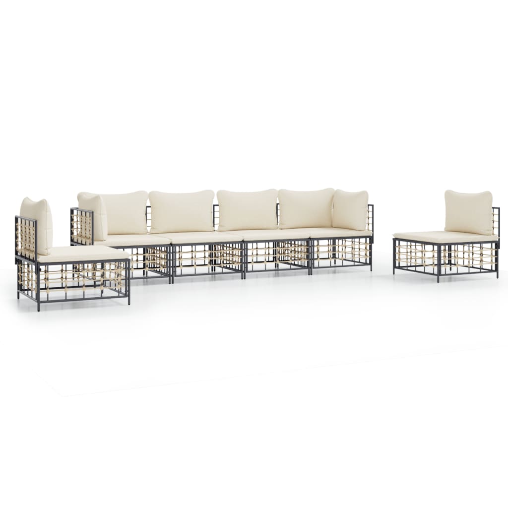 5-delige Loungeset met kussens poly rattan antracietkleurig