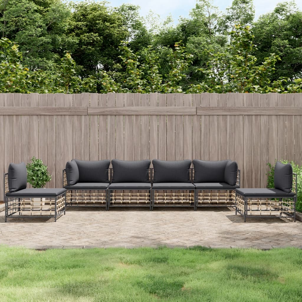 5-delige Loungeset met kussens poly rattan antracietkleurig