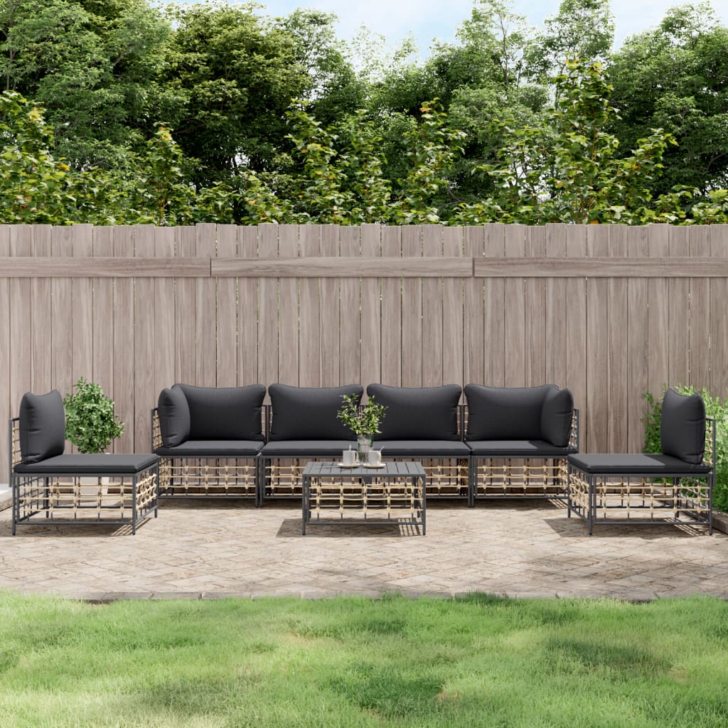 5-delige Loungeset met kussens poly rattan antracietkleurig