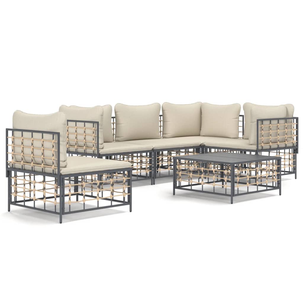 8-delige Loungeset met kussens poly rattan antracietkleurig