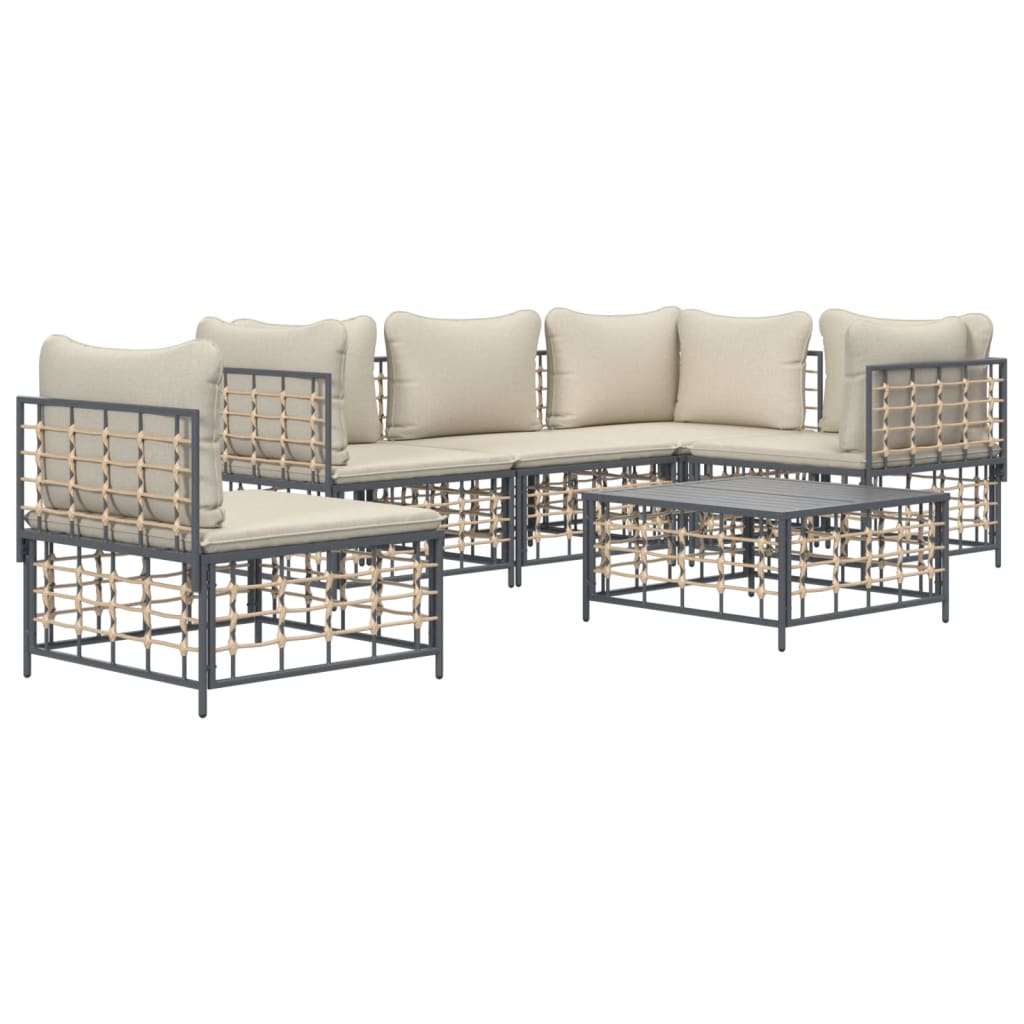 8-delige Loungeset met kussens poly rattan antracietkleurig