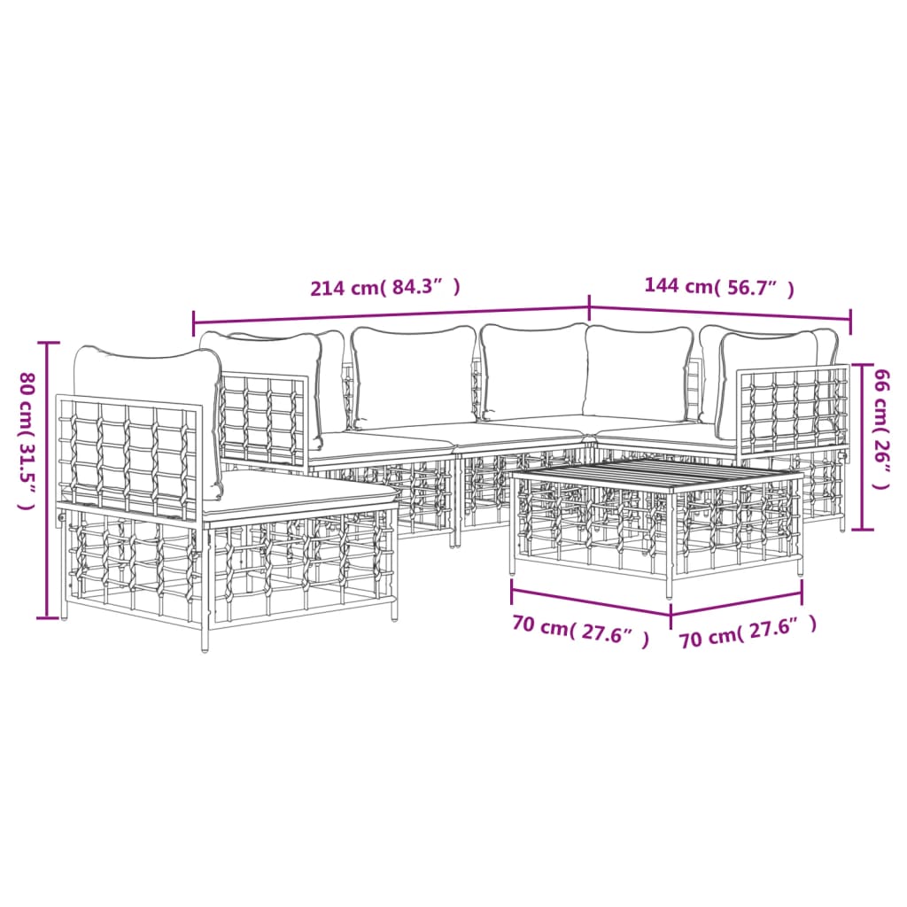 8-delige Loungeset met kussens poly rattan antracietkleurig