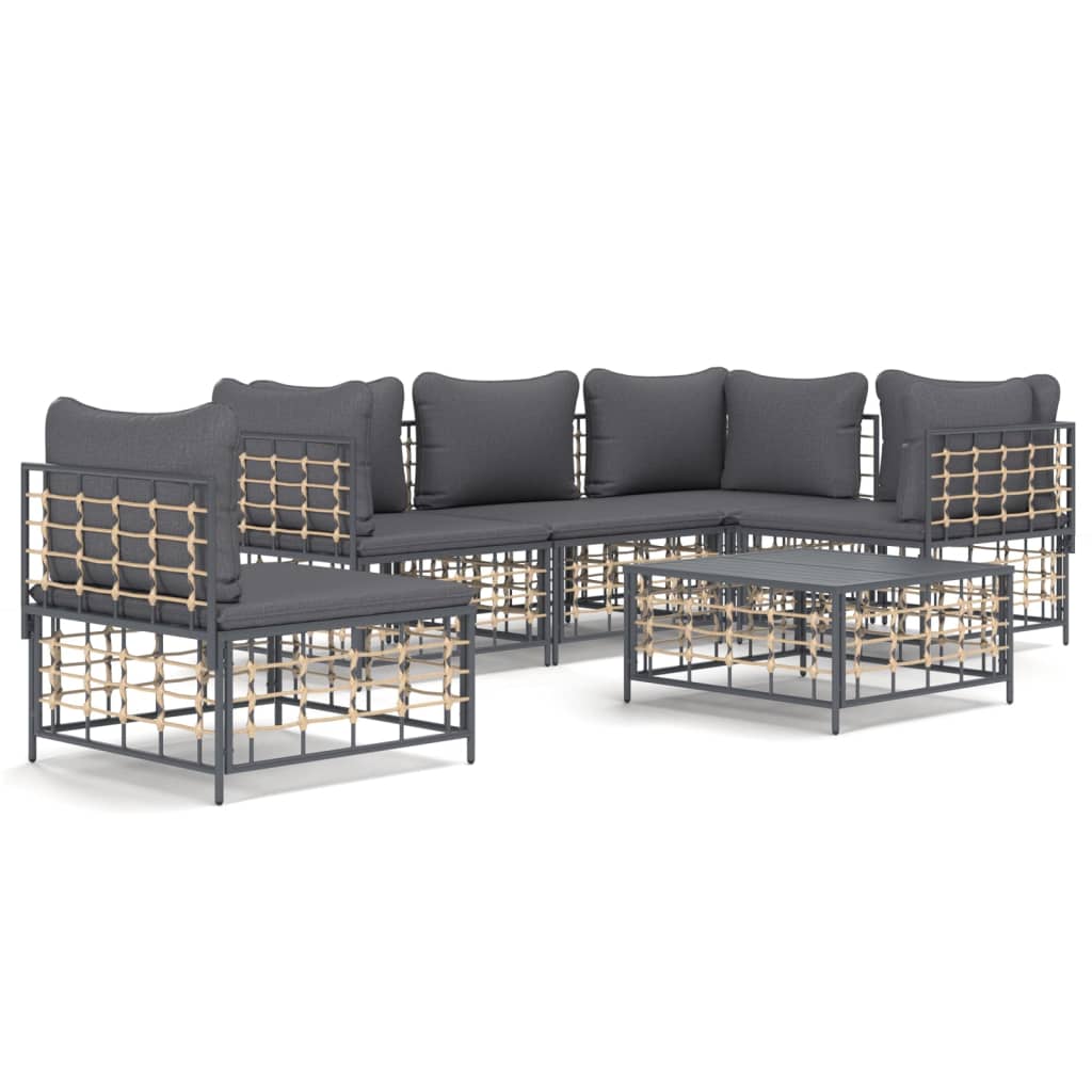 8-delige Loungeset met kussens poly rattan antracietkleurig