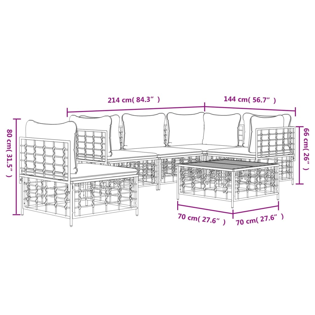 8-delige Loungeset met kussens poly rattan antracietkleurig