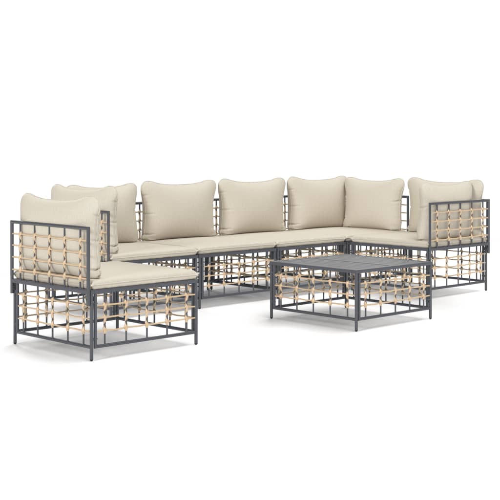 8-delige Loungeset met kussens poly rattan antracietkleurig