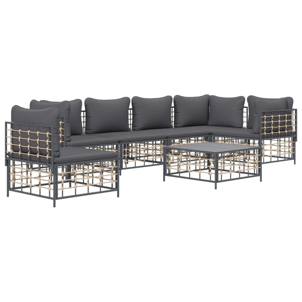 8-delige Loungeset met kussens poly rattan antracietkleurig