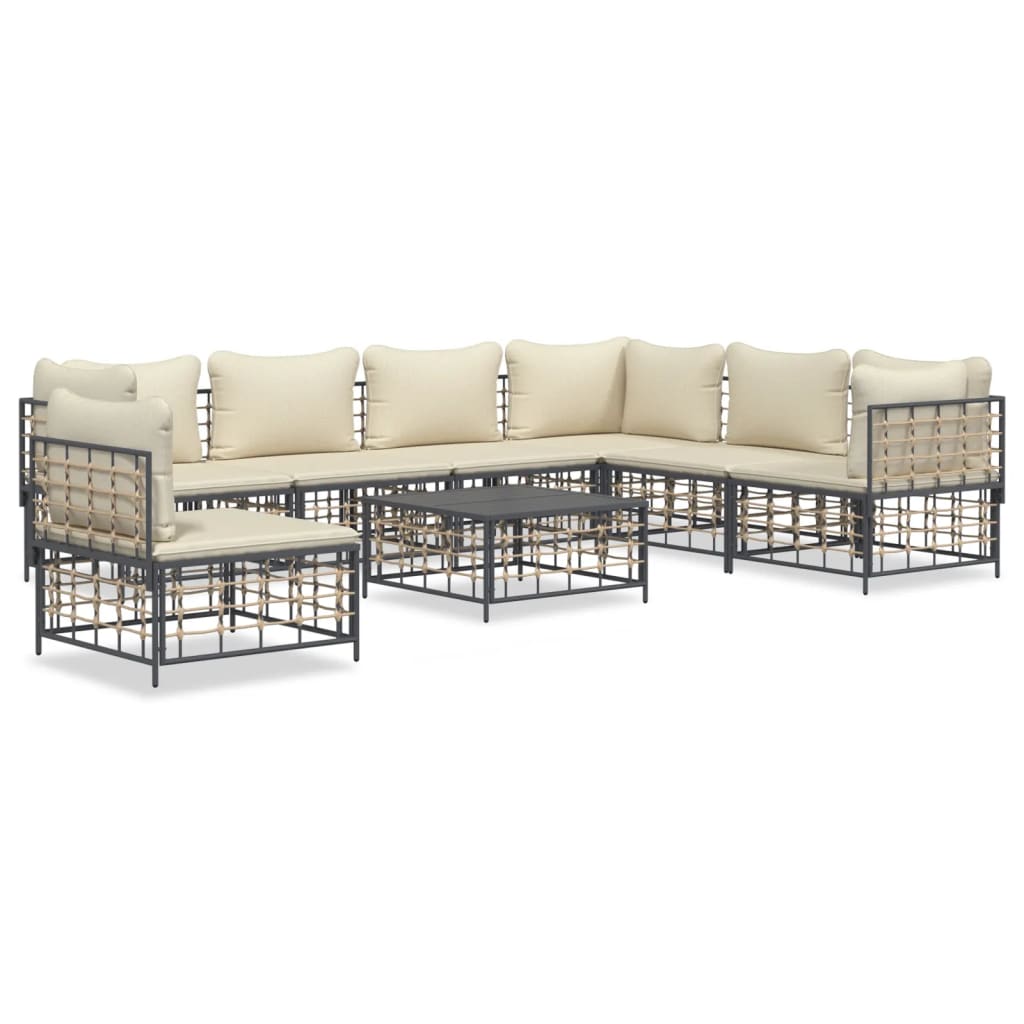 8-delige Loungeset met kussens poly rattan antracietkleurig