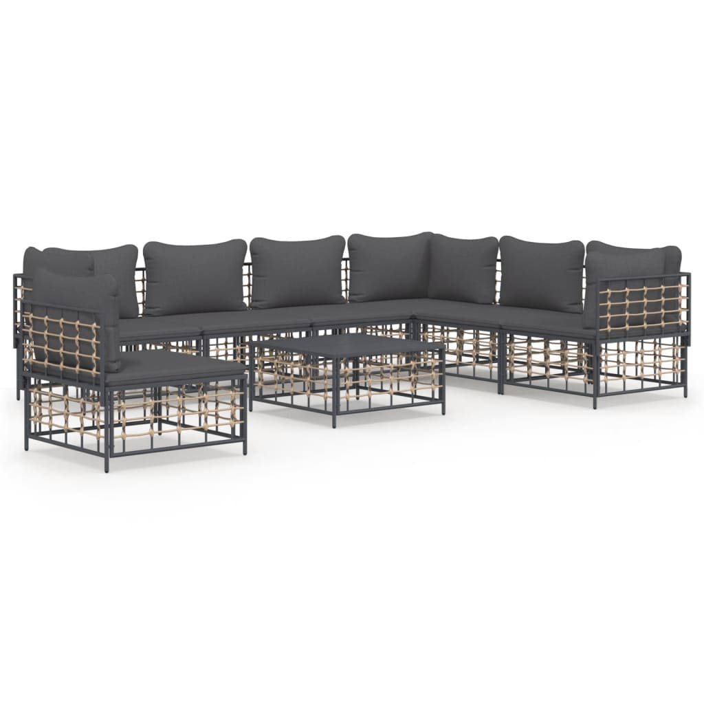 8-delige Loungeset met kussens poly rattan antracietkleurig