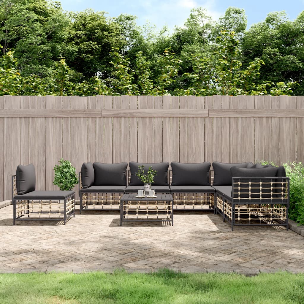 8-delige Loungeset met kussens poly rattan antracietkleurig