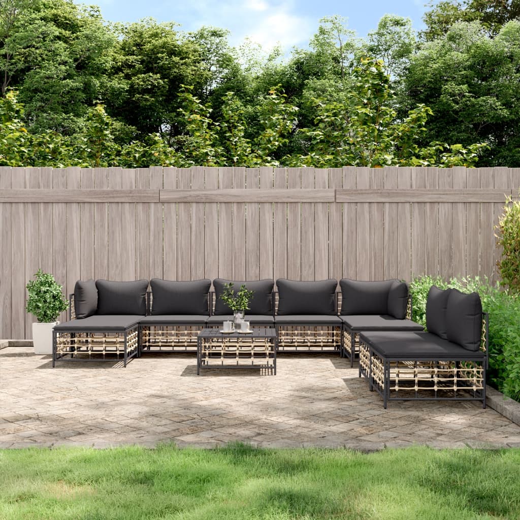 10-delige Loungeset met kussens poly rattan antracietkleurig