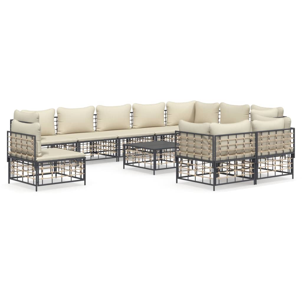 11-delige Loungeset met kussens poly rattan antracietkleurig