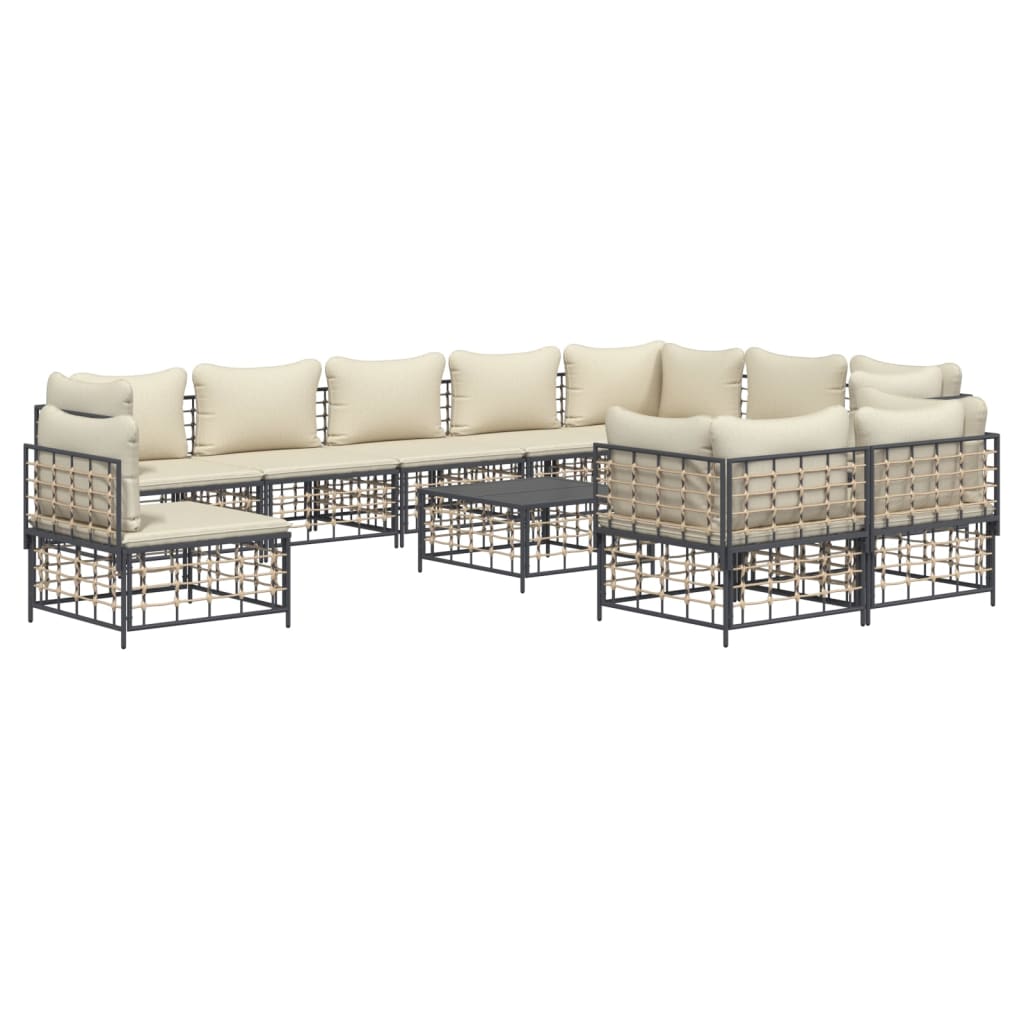 11-delige Loungeset met kussens poly rattan antracietkleurig