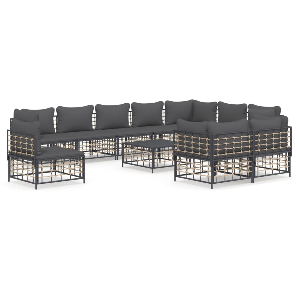 11-delige Loungeset met kussens poly rattan antracietkleurig