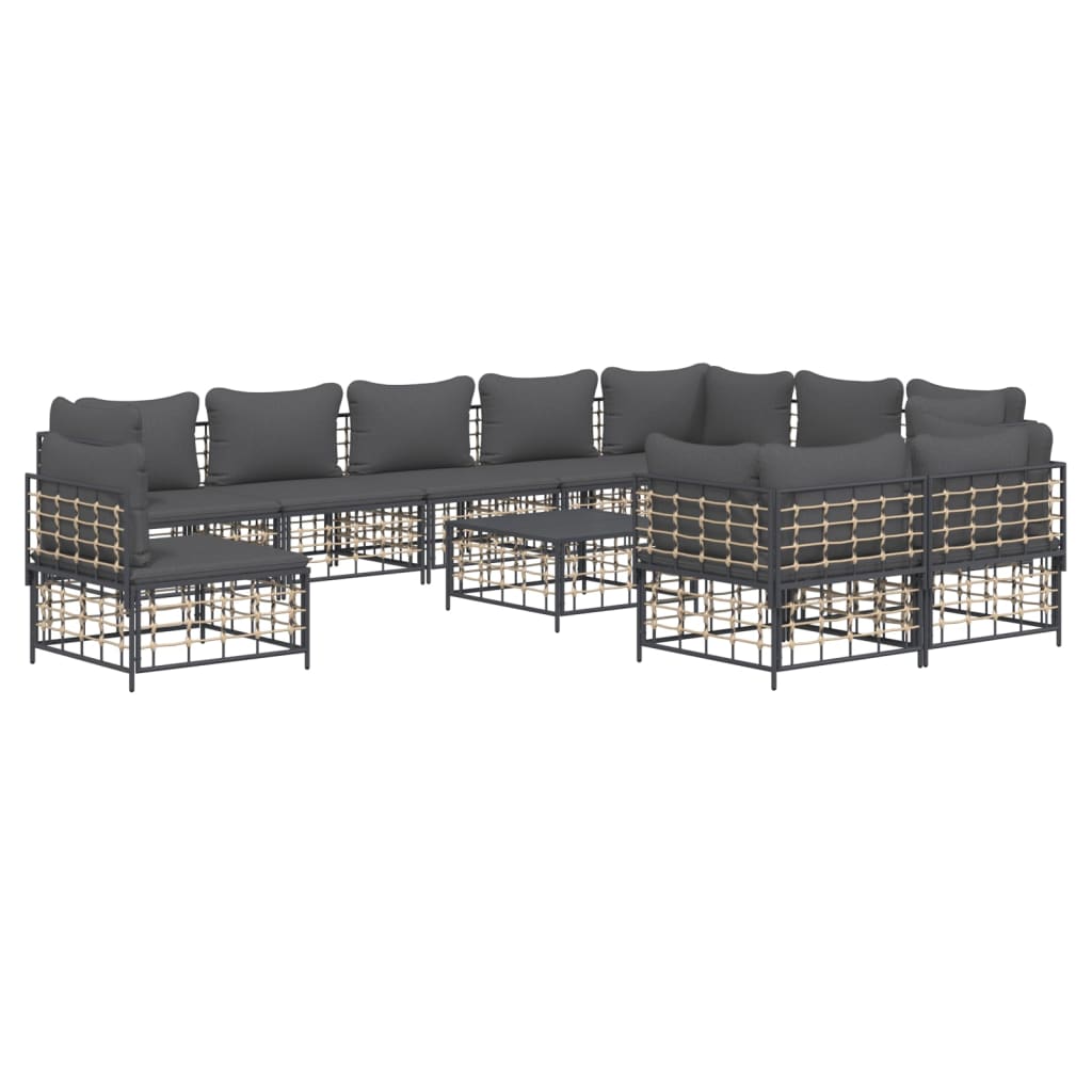 11-delige Loungeset met kussens poly rattan antracietkleurig