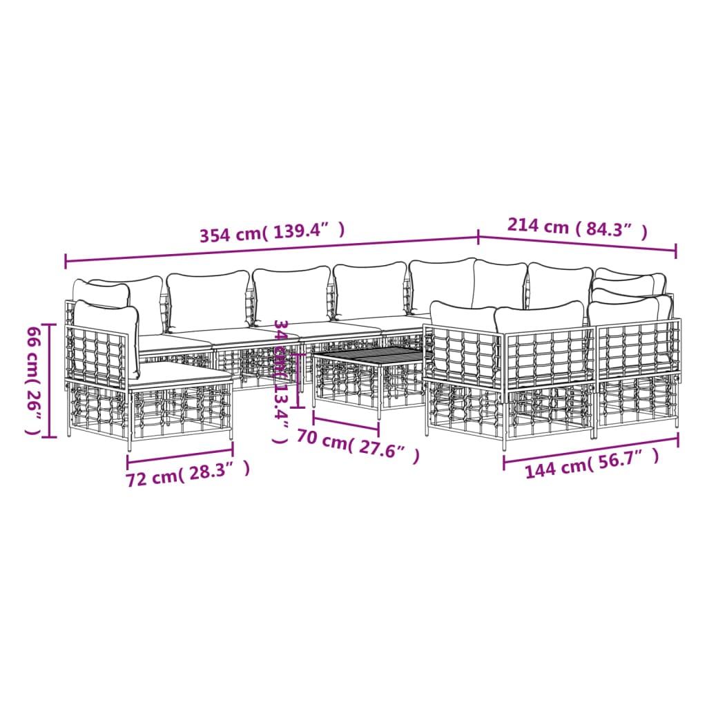 11-delige Loungeset met kussens poly rattan antracietkleurig