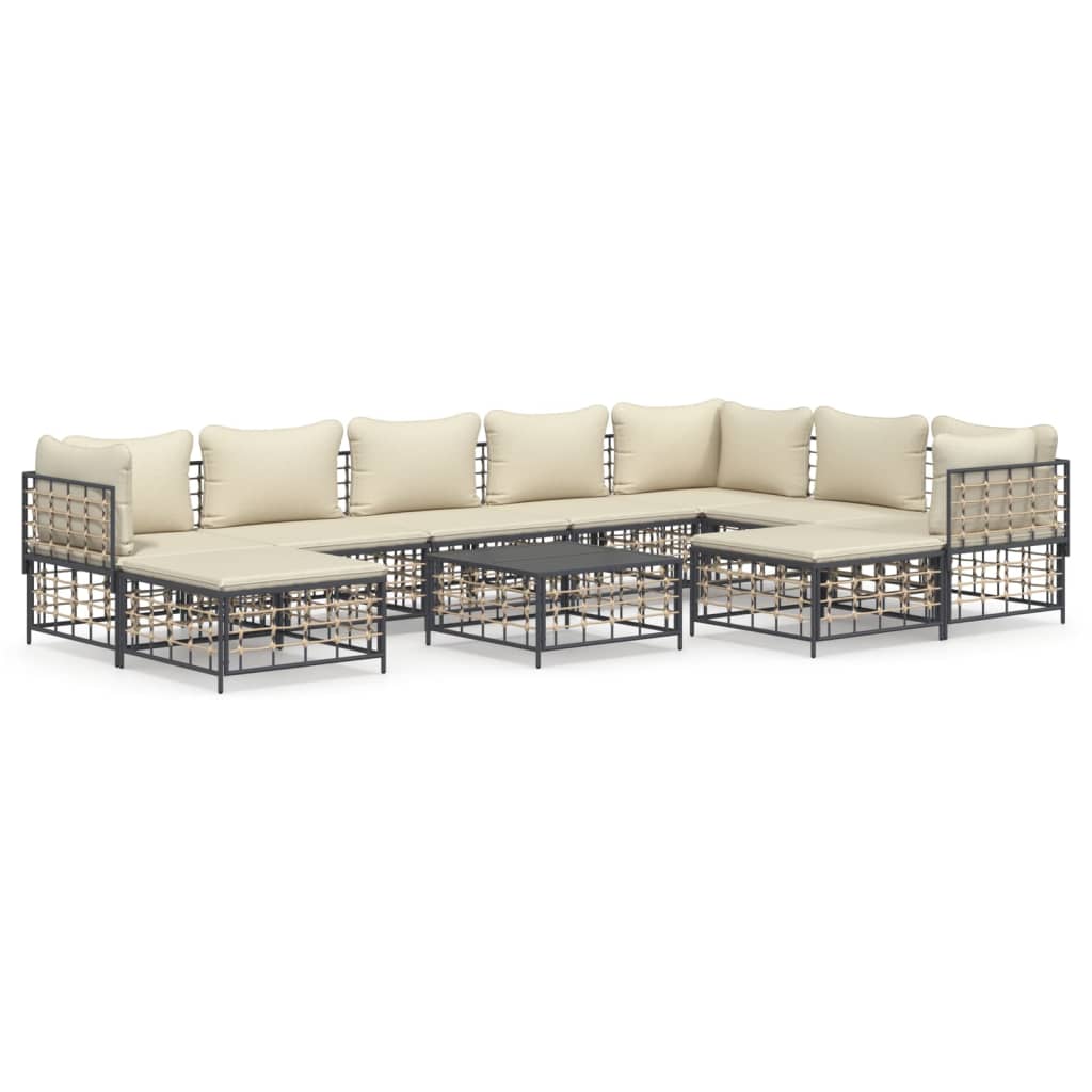 10-delige Loungeset met kussens poly rattan antracietkleurig