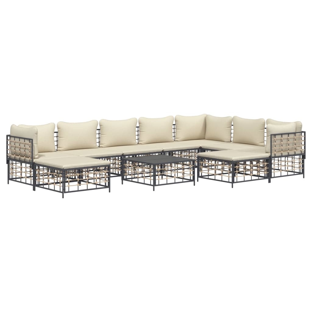 10-delige Loungeset met kussens poly rattan antracietkleurig