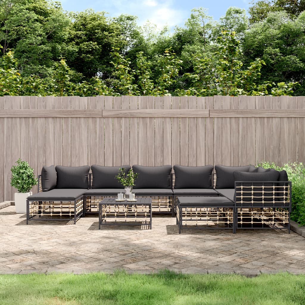 10-delige Loungeset met kussens poly rattan antracietkleurig