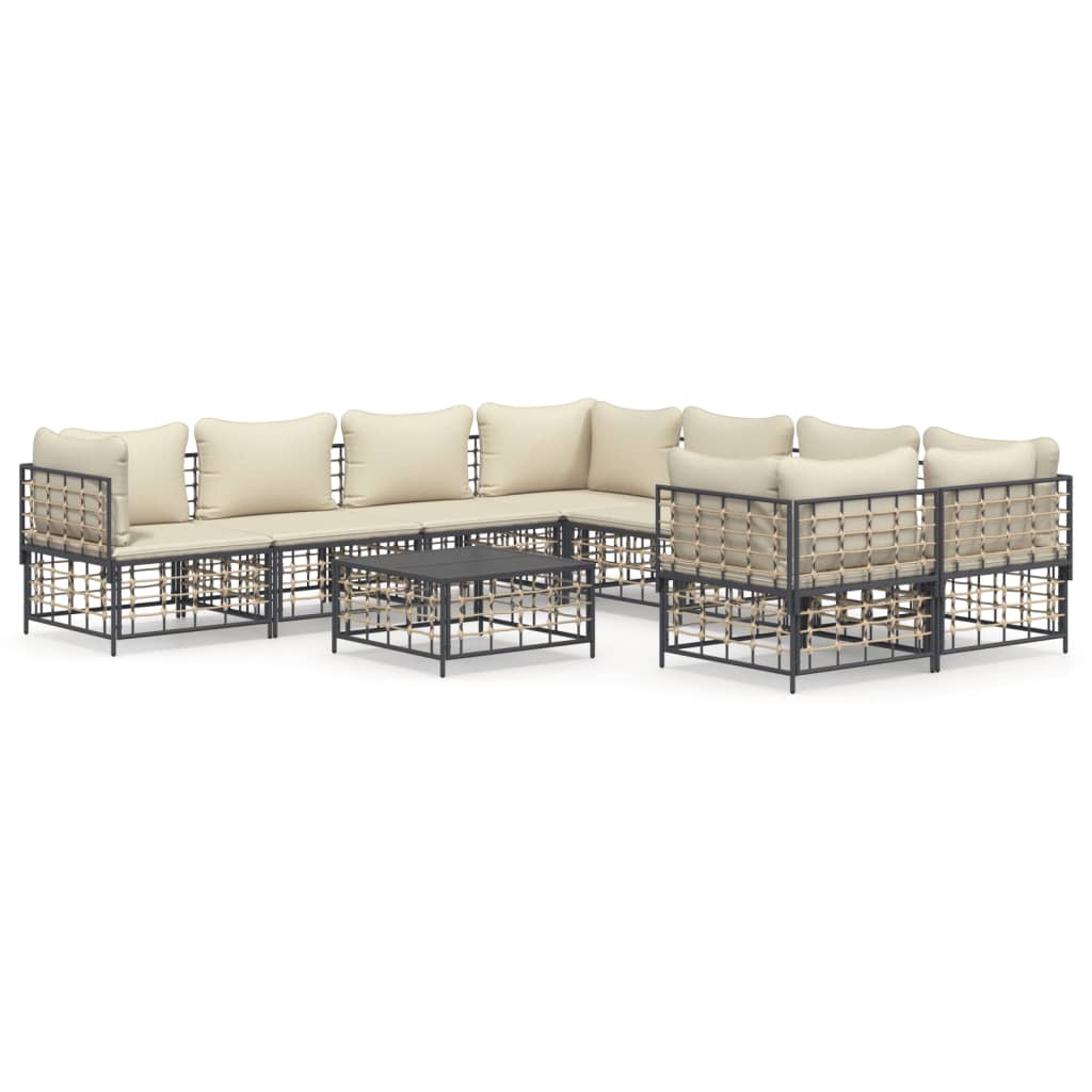 9-delige Loungeset met kussens poly rattan antracietkleurig