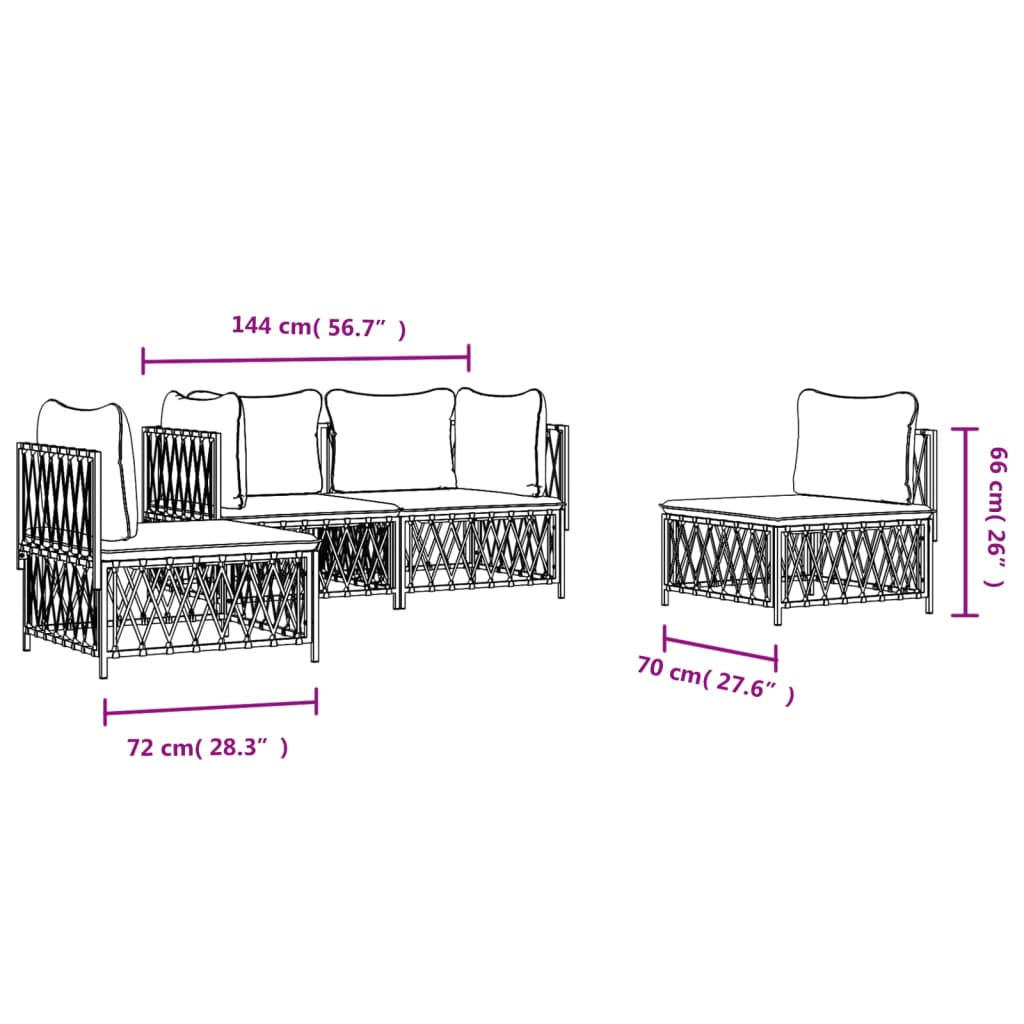 4-delige Loungeset met kussens staal antracietkleurig