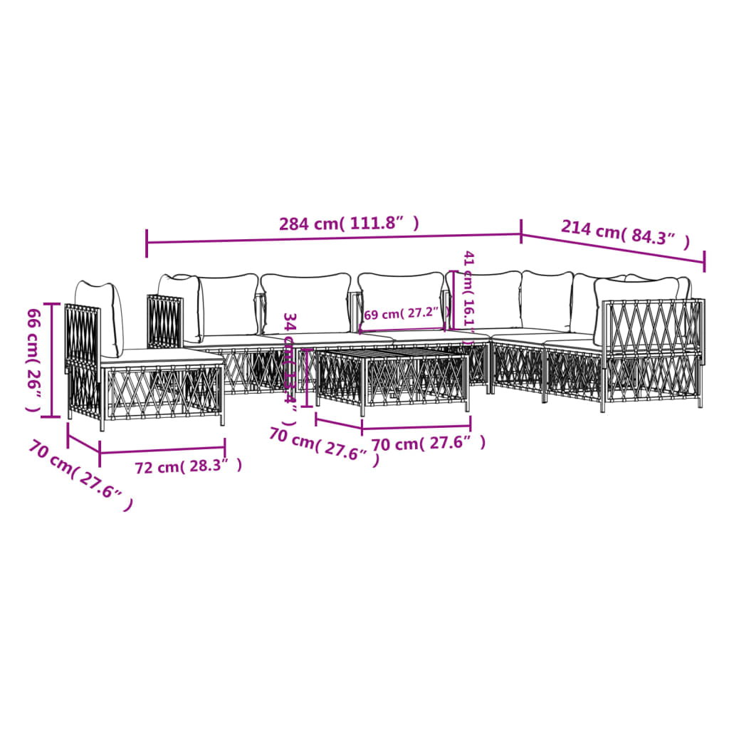 7-delige Loungeset met kussens staal