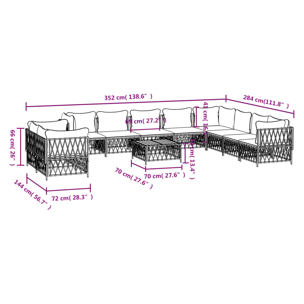 11-delige Loungeset met kussens staal