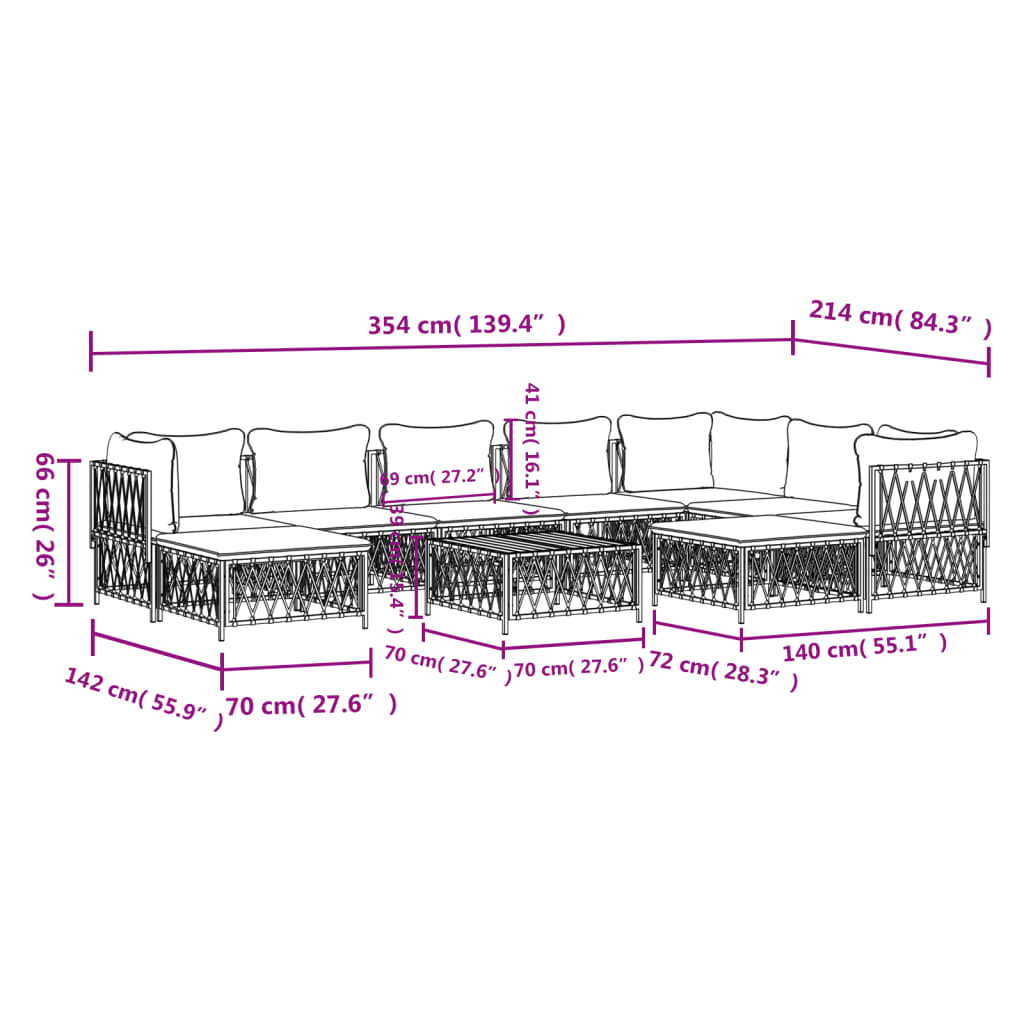 10-delige Loungeset met kussens staal antracietkleurig