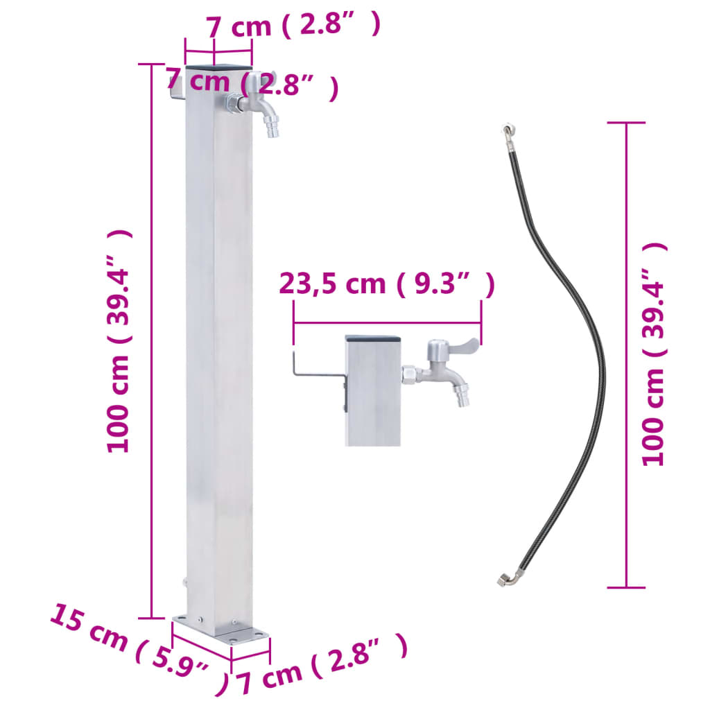 Waterzuil vierkant 100 cm roestvrij staal