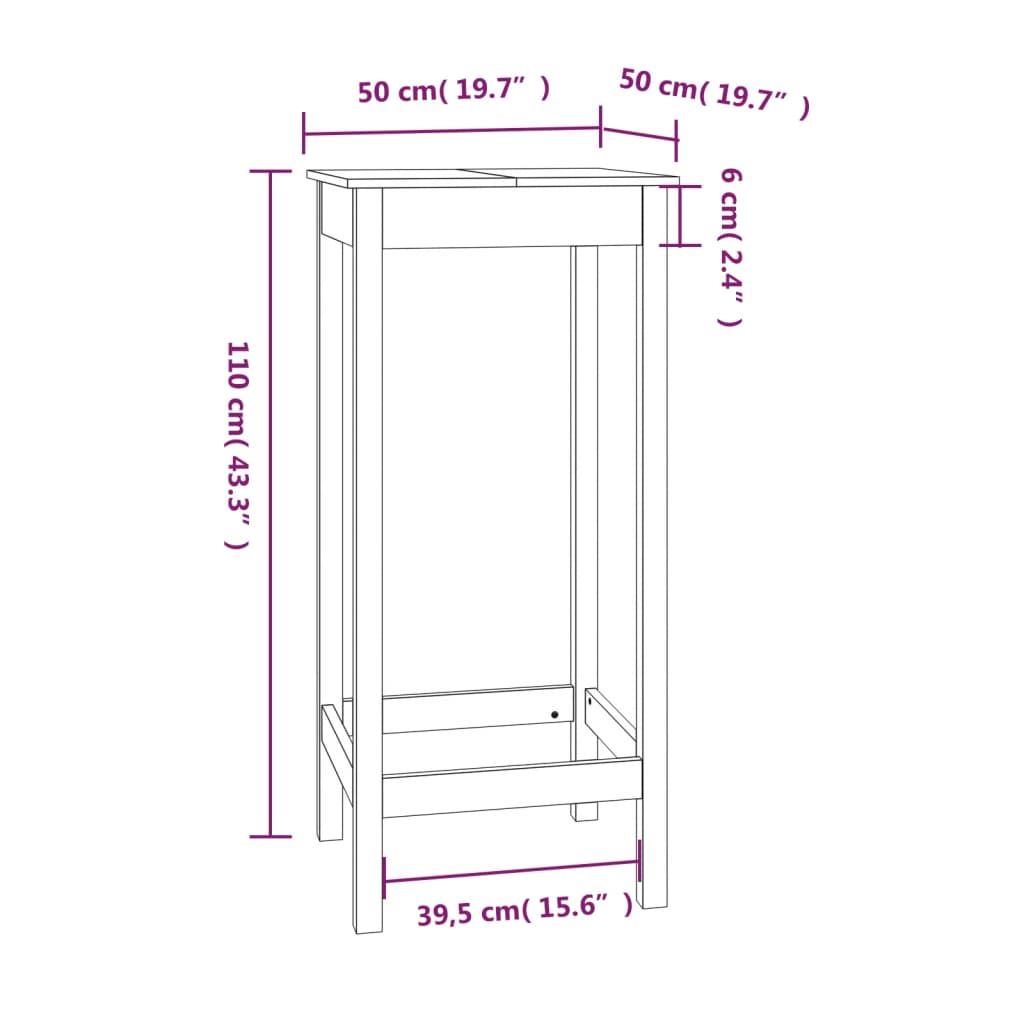 Bartafel 100x50x110 cm massief grenenhout