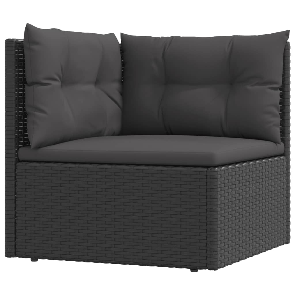 9-delige Loungeset met kussens poly rattan zwart