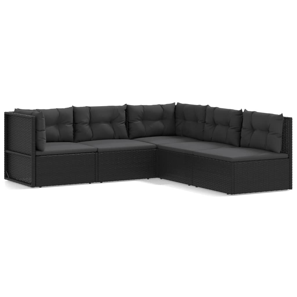 6-delige Loungeset met kussens poly rattan zwart