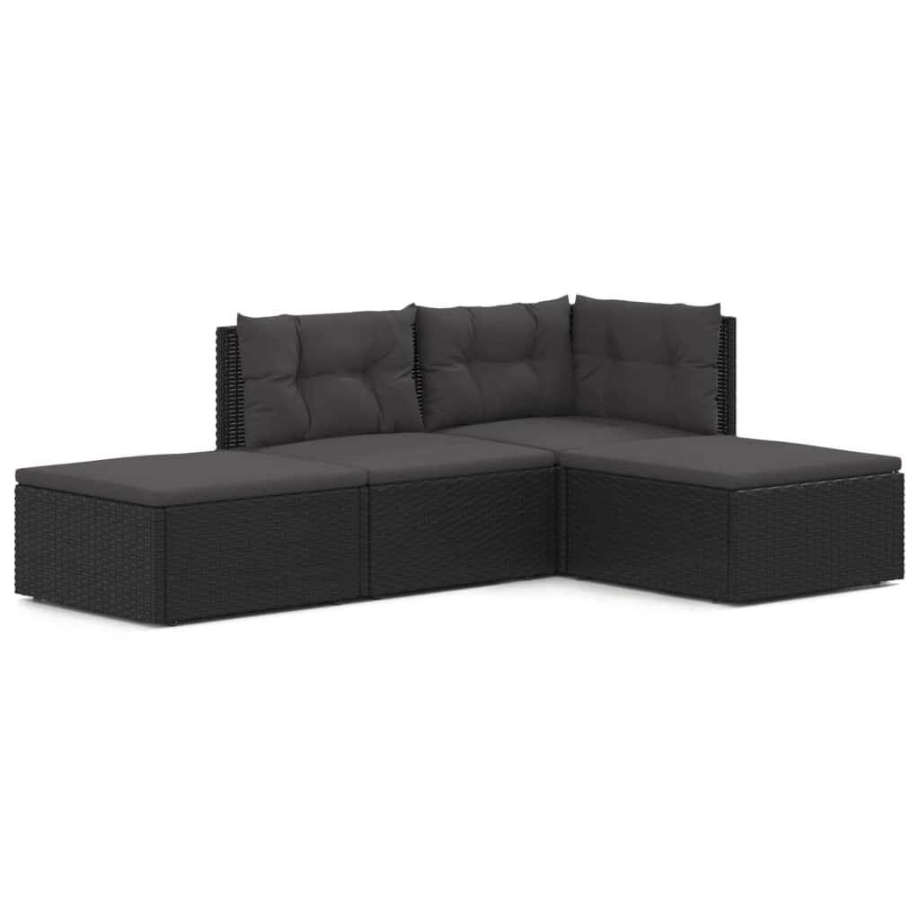 6-delige Loungeset met kussens poly rattan zwart