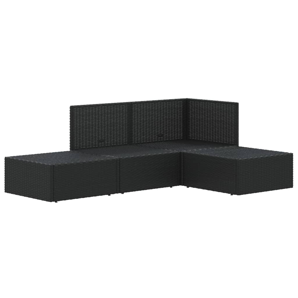 4-delige Loungeset met kussens poly rattan zwart