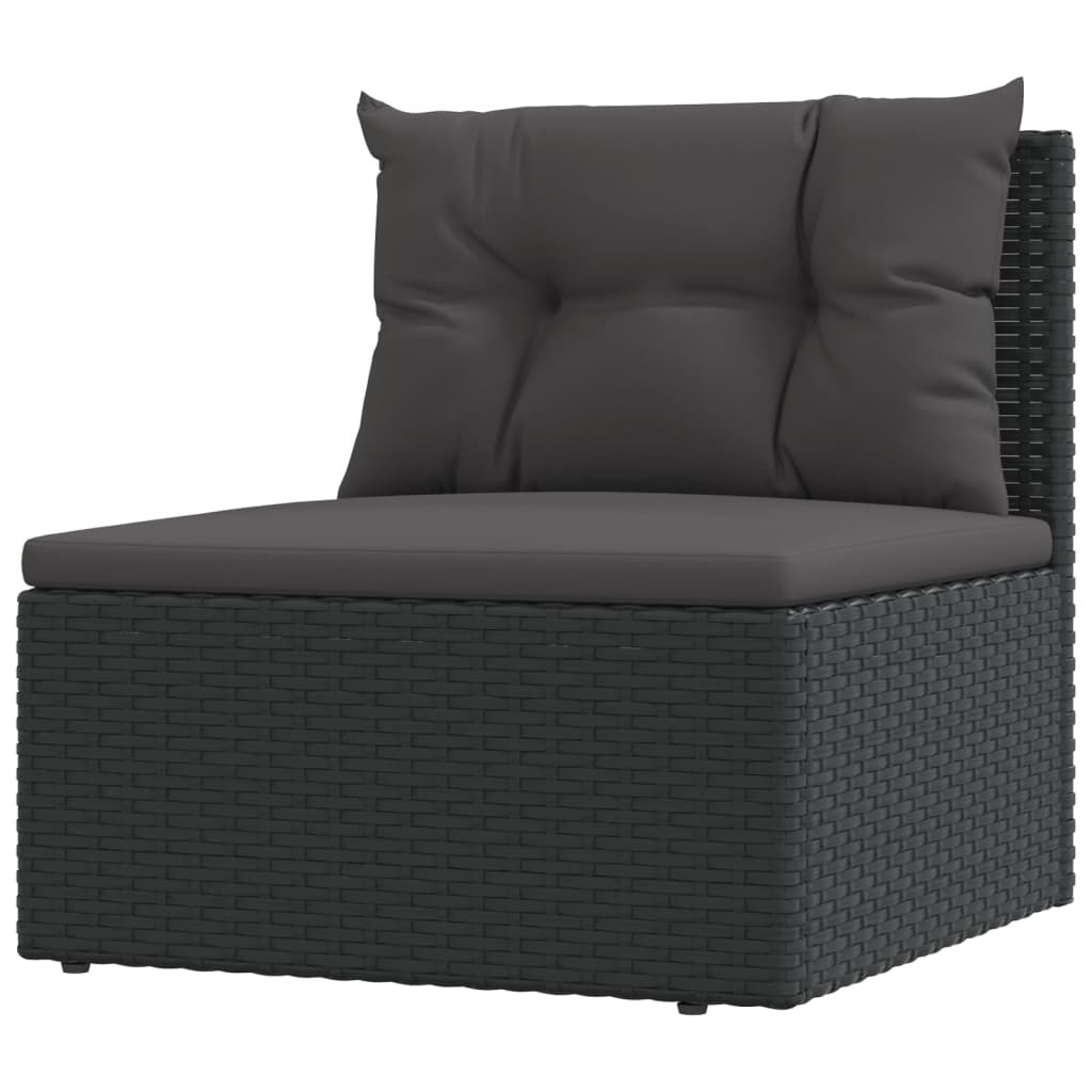 4-delige Loungeset met kussens poly rattan zwart