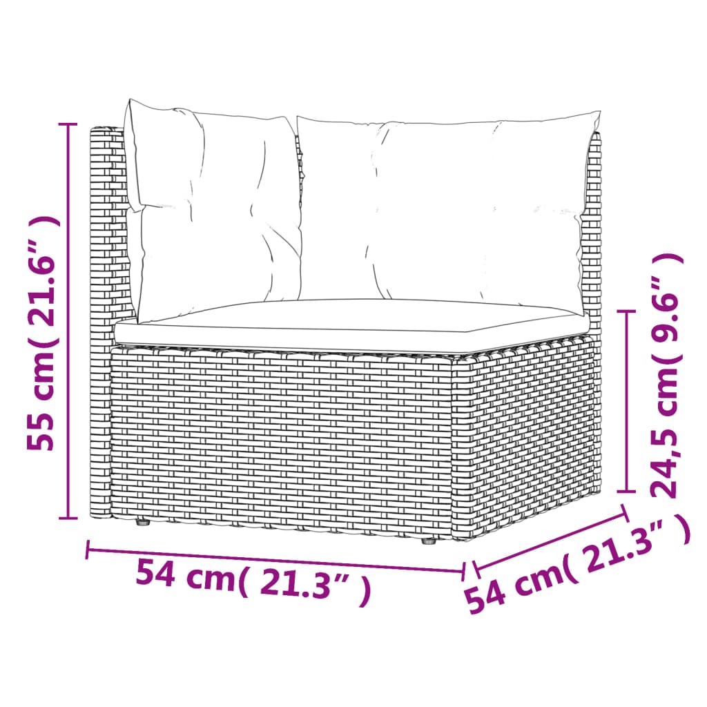 4-delige Loungeset met kussens poly rattan zwart