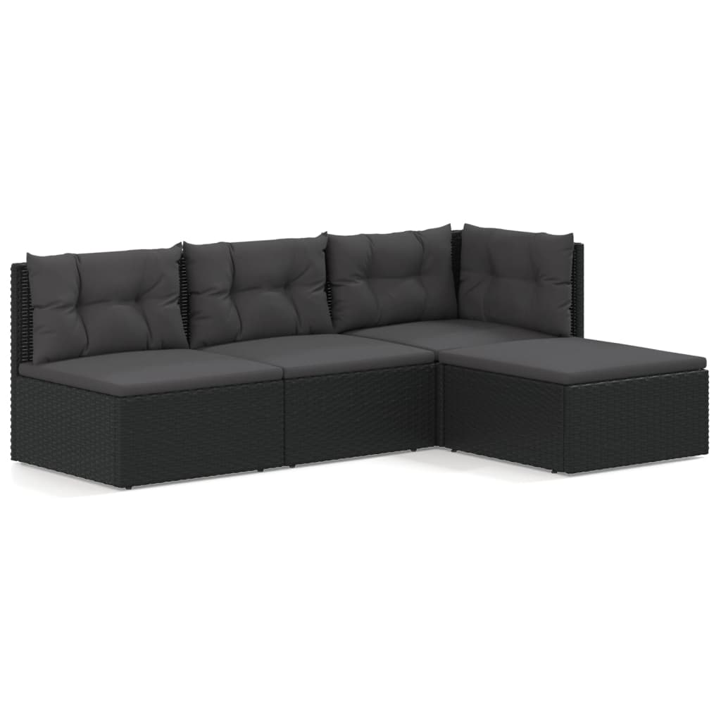 6-delige Loungeset met kussens poly rattan zwart