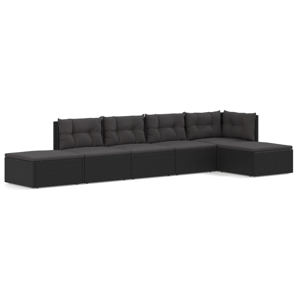 4-delige Loungeset met kussens poly rattan zwart