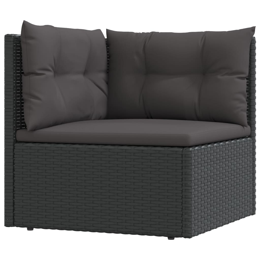 5-delige Loungeset met kussens poly rattan zwart