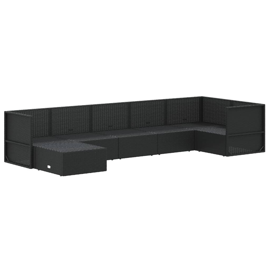 5-delige Loungeset met kussens poly rattan zwart