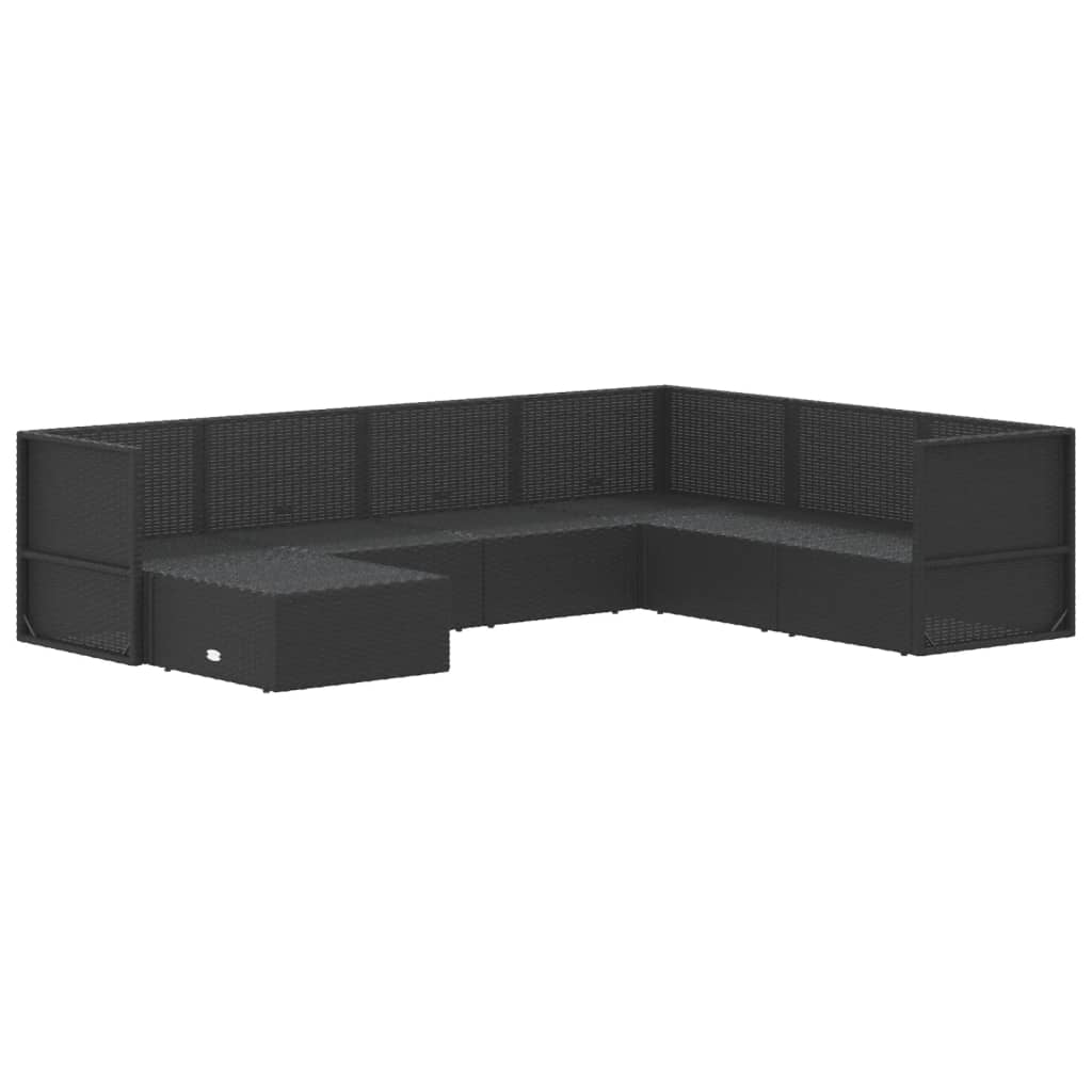 7-delige Loungeset met kussens poly rattan zwart