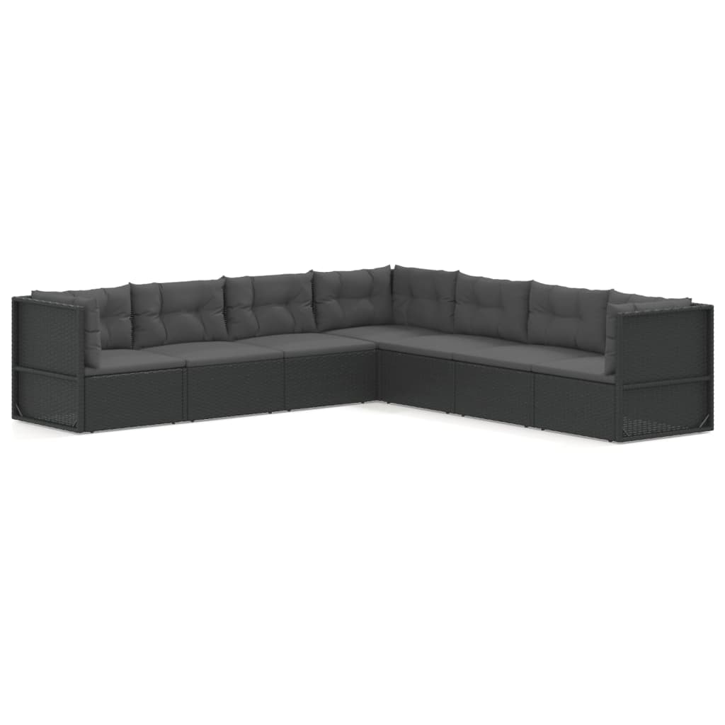 8-delige Loungeset met kussens poly rattan zwart