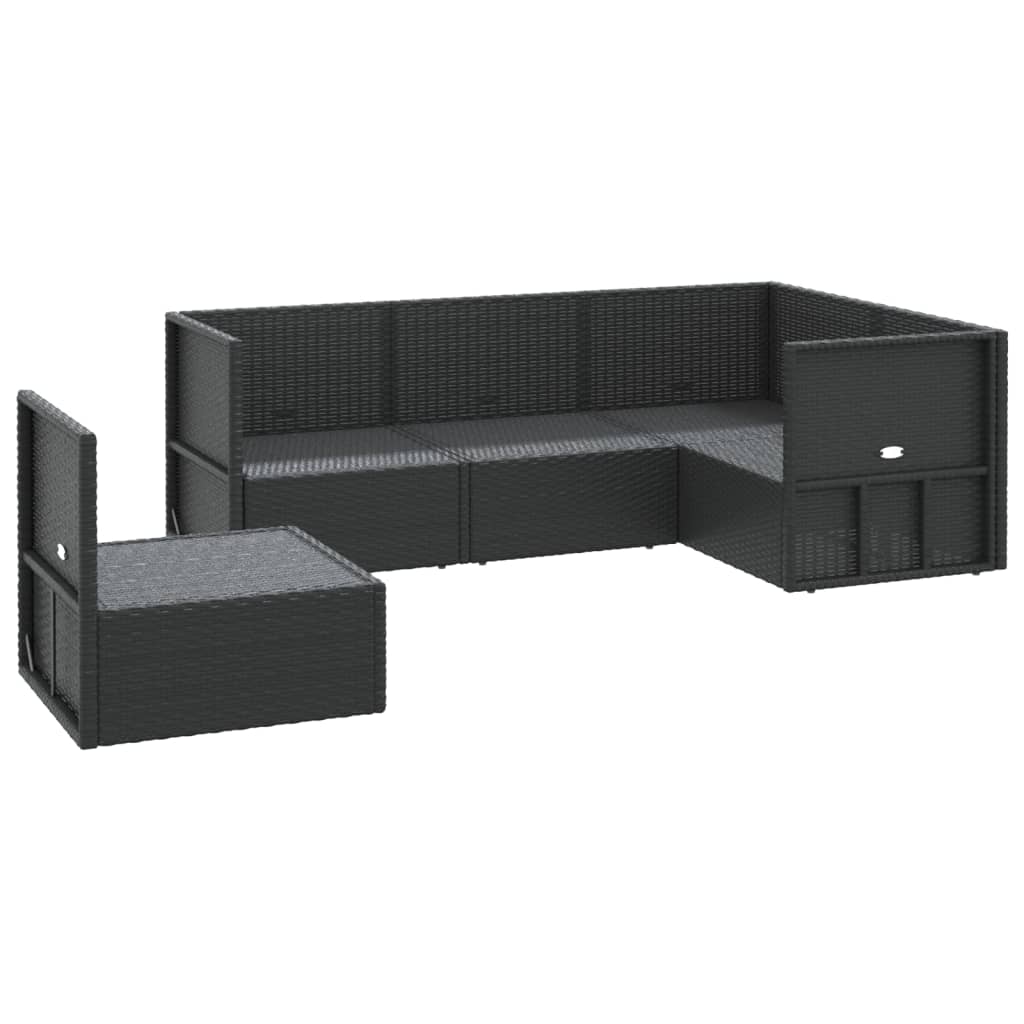 6-delige Loungeset met kussens poly rattan zwart