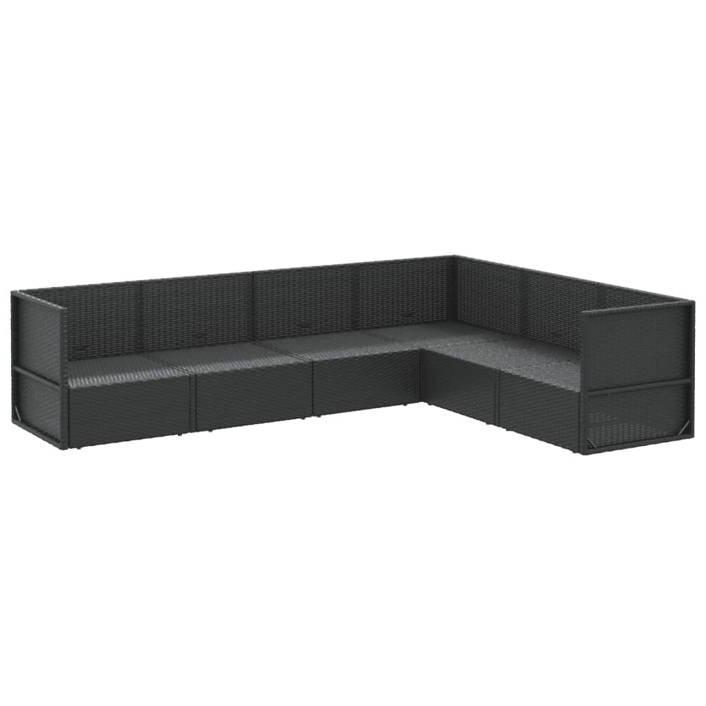 6-delige Loungeset met kussens poly rattan zwart