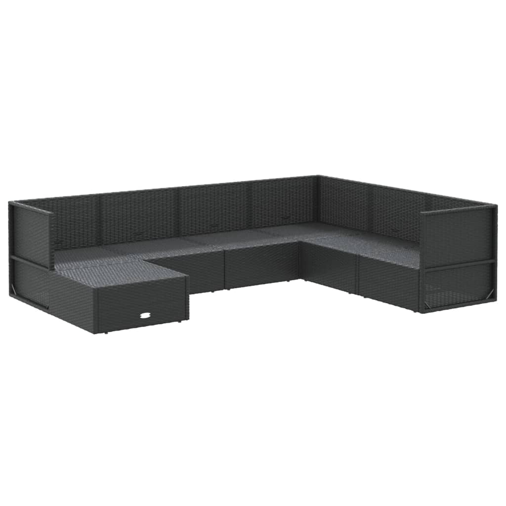 6-delige Loungeset met kussens poly rattan zwart