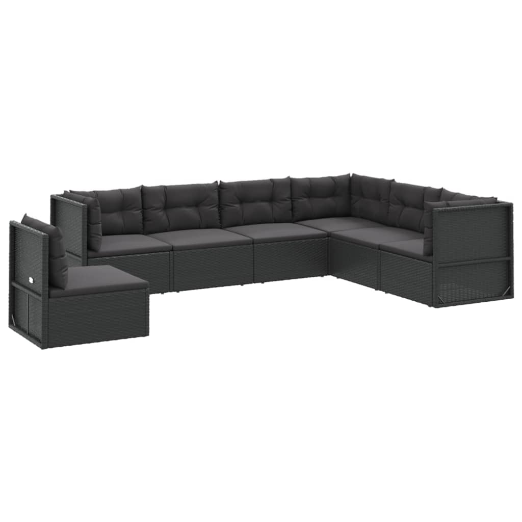 8-delige Loungeset met kussens poly rattan zwart