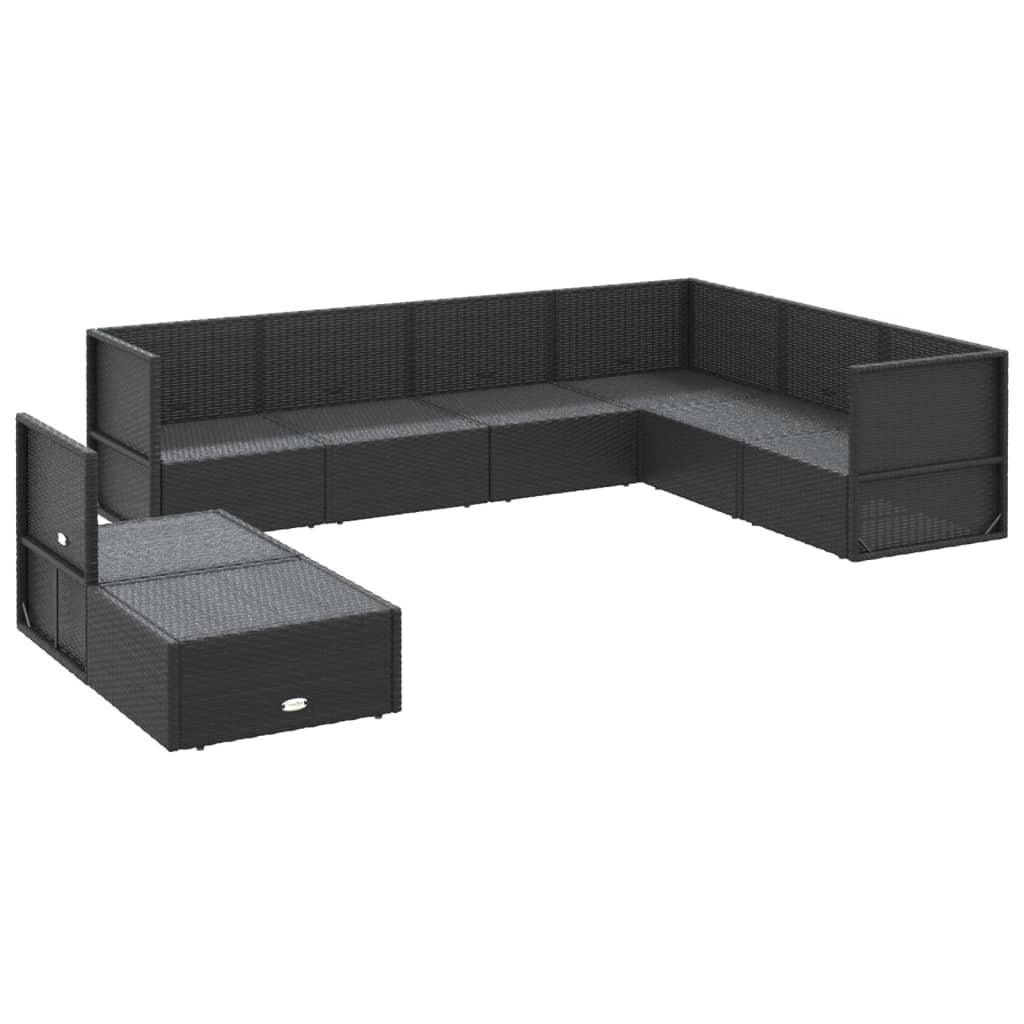 8-delige Loungeset met kussens poly rattan zwart