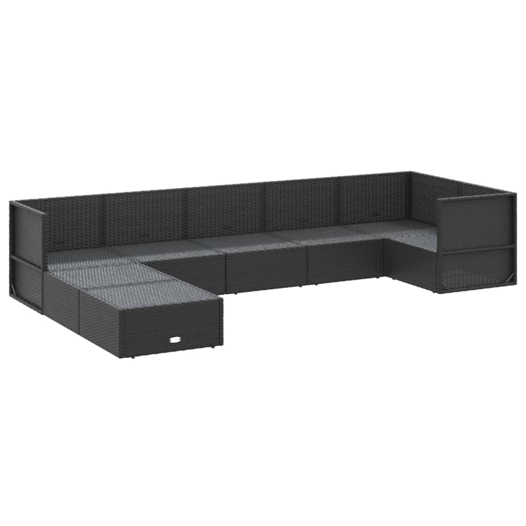 7-delige Loungeset met kussens poly rattan zwart