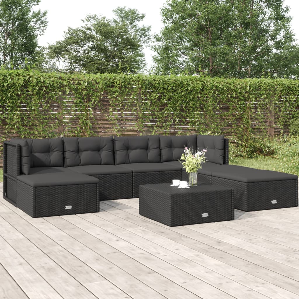 8-delige Loungeset met kussens poly rattan zwart