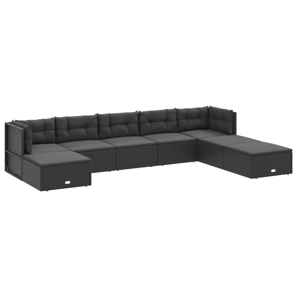 8-delige Loungeset met kussens poly rattan zwart